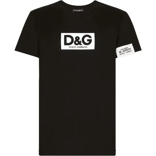 Logo Print Schwarzes T-Shirt Polo , Herren, Größe: S - Dolce & Gabbana - Modalova