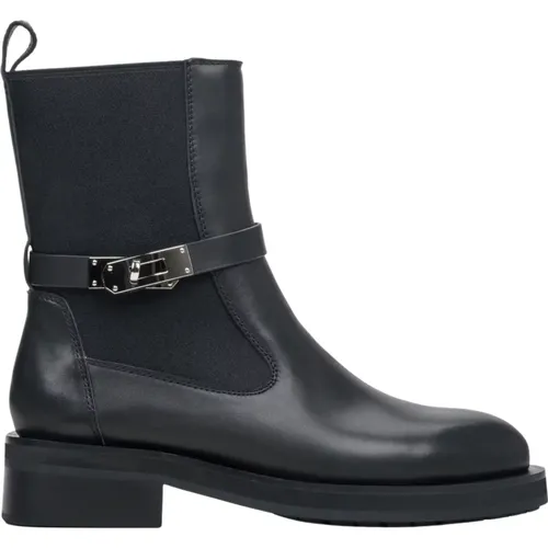 Damen Schwarze Leder Stiefeletten mit einem Dekorativen Riemen Er00113940 , Damen, Größe: 40 EU - Estro - Modalova