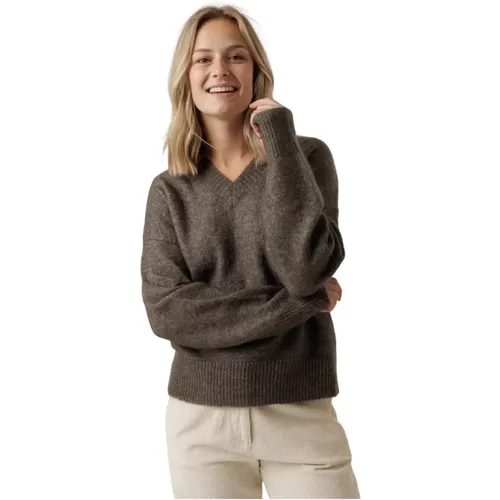 Lockerer V-Ausschnitt Strickpullover Schokolade , Damen, Größe: XS - Second Female - Modalova