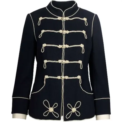 Chanel Navy Majorette Jacket with Pearls , female, Sizes: L - Chanel Vintage - Modalova