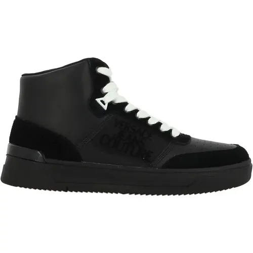 Schwarze Leder High-Top Sneakers - Versace Jeans Couture - Modalova