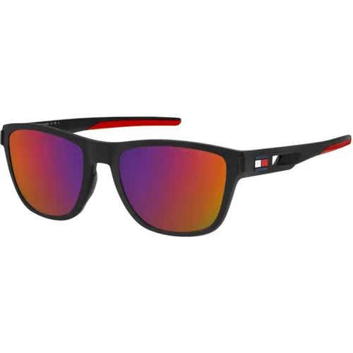 Matte Black/Red Violet Infrared Sunglasses , male, Sizes: 55 MM - Tommy Hilfiger - Modalova