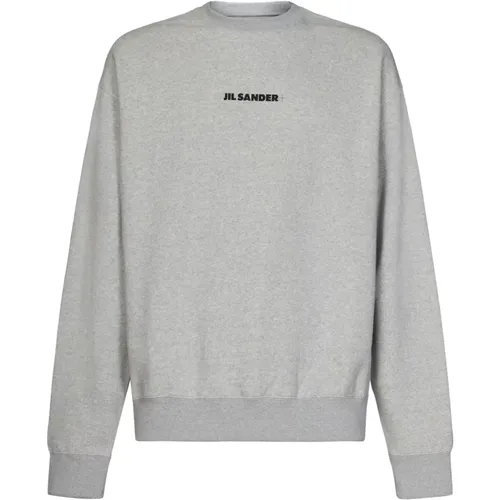 Grauer Rippstrickpullover mit Logo-Print , Herren, Größe: L - Jil Sander - Modalova