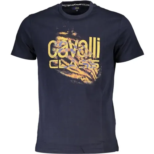 Blau Baumwolle Logo Print T-Shirt , Herren, Größe: 2XL - Cavalli Class - Modalova