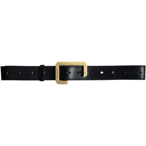 Navy Leather Belt with Striped Gold Metal Buckle , male, Sizes: M, L - Zadig & Voltaire - Modalova