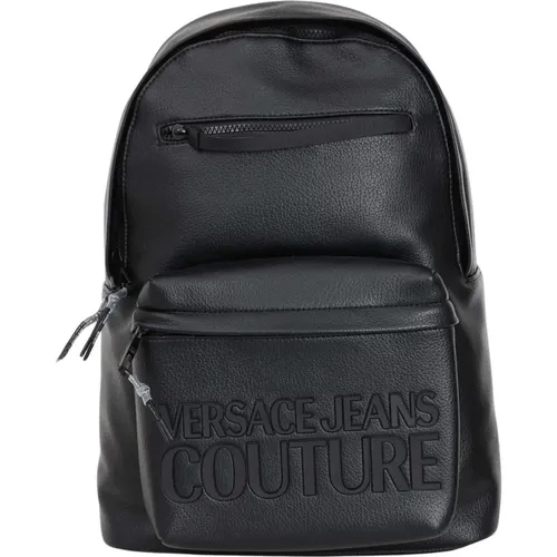 Schwarzer Rucksack mit Logo-Plakette - Versace Jeans Couture - Modalova