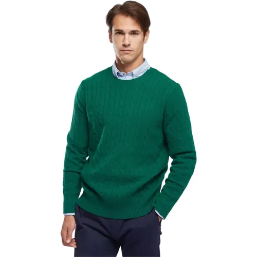 Lambswool Cable Crewneck Strickpullover , Herren, Größe: L - Brooks Brothers - Modalova