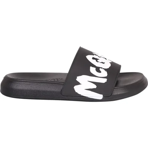 Schwarze Slide-Sandalen mit Logo-Print , Herren, Größe: 39 EU - alexander mcqueen - Modalova