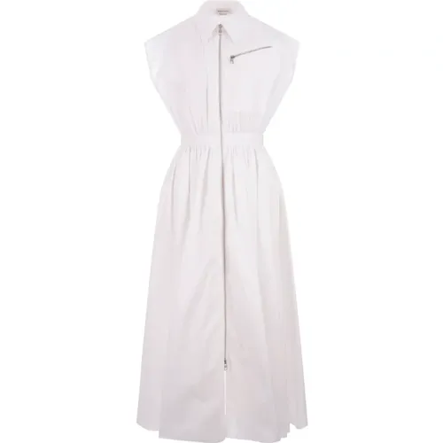 Weiße ärmellose Midi-Kleid mit Drapiertem Design - alexander mcqueen - Modalova