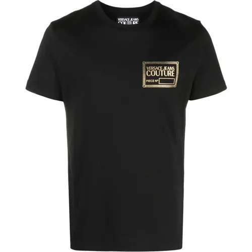 Einfaches Rundhals-T-Shirt mit geprägtem Logo - Versace - Modalova