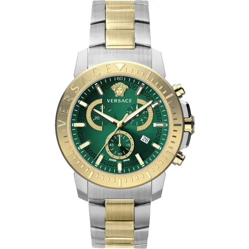 Grüne Stahl Quarz Uhr , Herren, Größe: ONE Size - Versace - Modalova