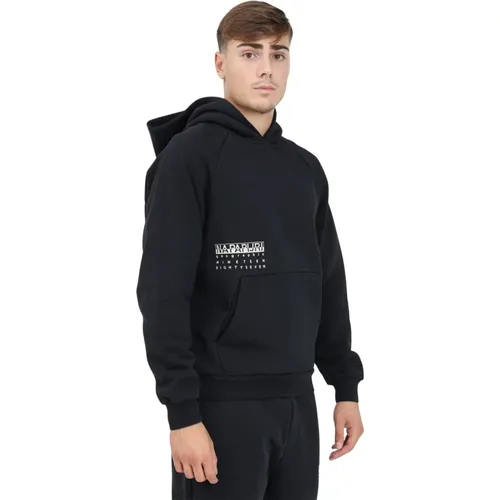 Schwarzer Hoodie Premium Geografische Grafik Pullover , Herren, Größe: M - Napapijri - Modalova