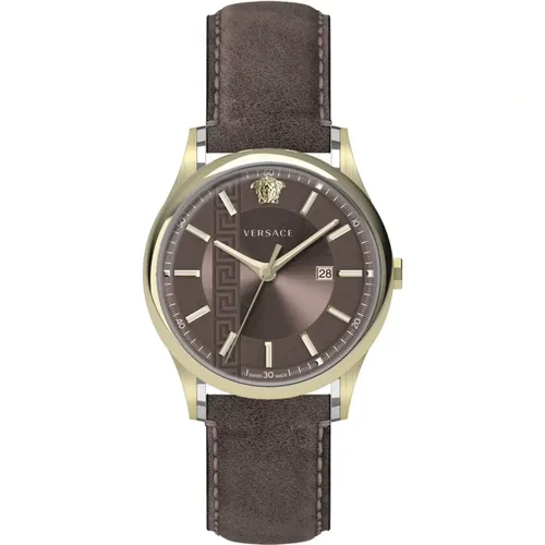 Classic Swiss Made Leather Watch , male, Sizes: ONE SIZE - Versace - Modalova
