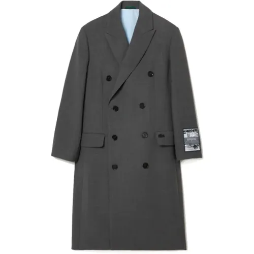 Long Wool Blend Coat in Grey , male, Sizes: XL, L, M - Lacoste - Modalova