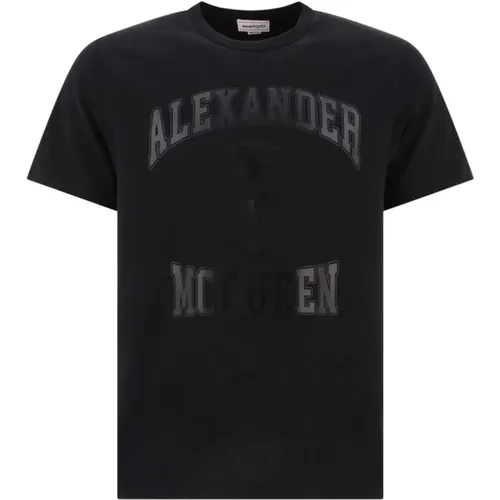 Schwarzes T-Shirt mit Logo und Schädel - alexander mcqueen - Modalova