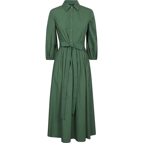 Grünes Baumwoll-Midi-Kleid mit Hemdkragen , Damen, Größe: M - Max Mara Weekend - Modalova