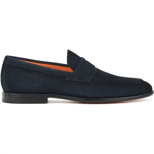 Blaue Wildleder Slip-On Schuhe , Herren, Größe: 40 1/2 EU - Santoni - Modalova