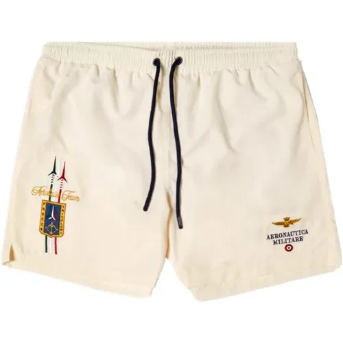 Tricolori Embroidered Swim Shorts Ivory , male, Sizes: M - aeronautica militare - Modalova