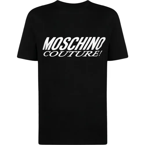 Schwarzes T-Shirt mit Logo-Print und Rundhalsausschnitt , Herren, Größe: 2XL - Moschino - Modalova