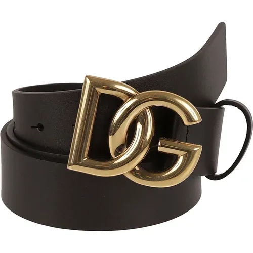 Schwarzes Gold Logo Leder Gürtel - Dolce & Gabbana - Modalova