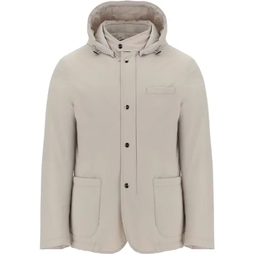 Travel Jacket Avorio Hooded Zip , male, Sizes: XL, S - Herno - Modalova