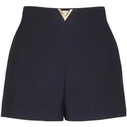 Navy Wool Silk Blend Shorts , female, Sizes: 2XS - Valentino - Modalova