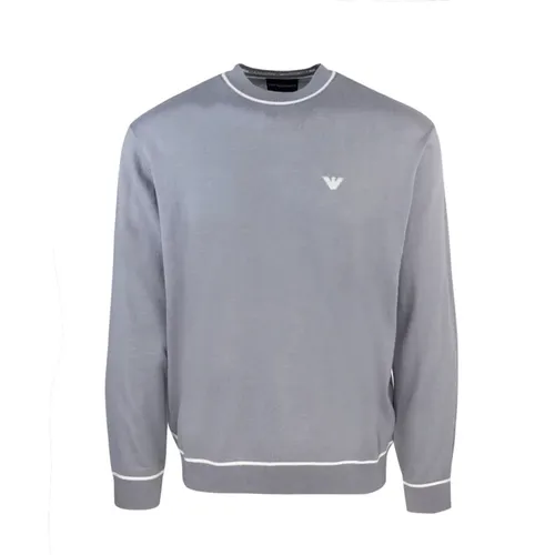 Grauer Pullover Rippenstrick Adler Stickerei , Herren, Größe: M - Emporio Armani - Modalova