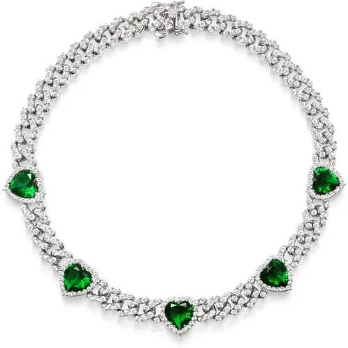 Women's Crystal Embellished Choker with Green Hearts - Nialaya - Modalova