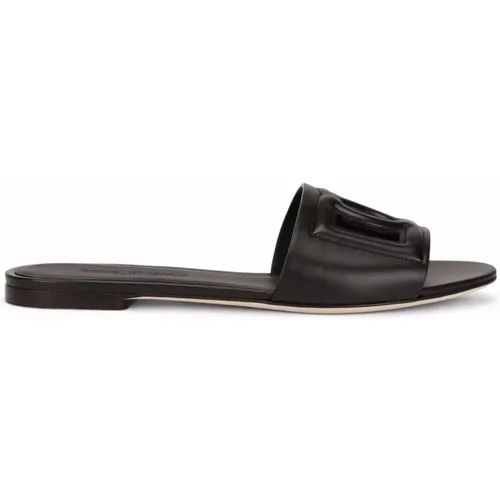 Calf Leather Logo Slides , female, Sizes: 4 UK, 5 UK - Dolce & Gabbana - Modalova