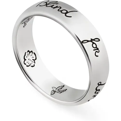Sterling silver - Blind for love ring in shiny aged sterling silver , female, Sizes: 52 MM - Gucci - Modalova