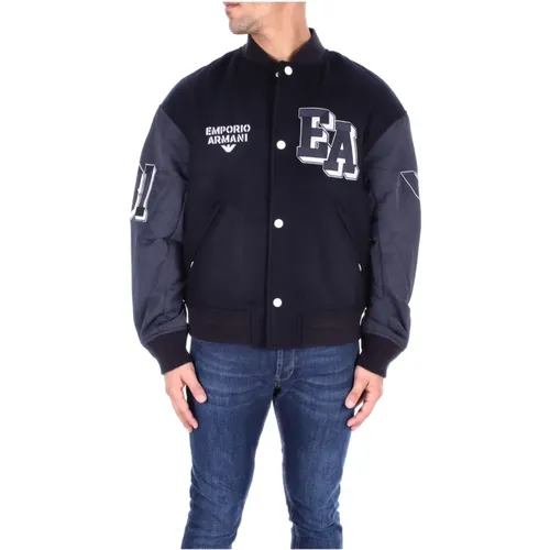 Blauer Mantel mit Logo - Emporio Armani - Modalova