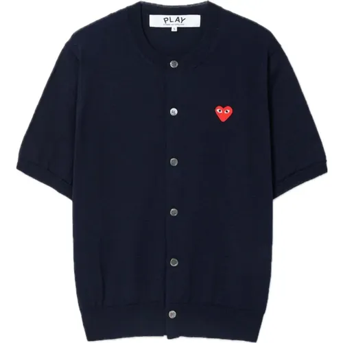 Embroidered Heart Short Sleeve Cardigan , male, Sizes: XL, L - Comme des Garçons Play - Modalova