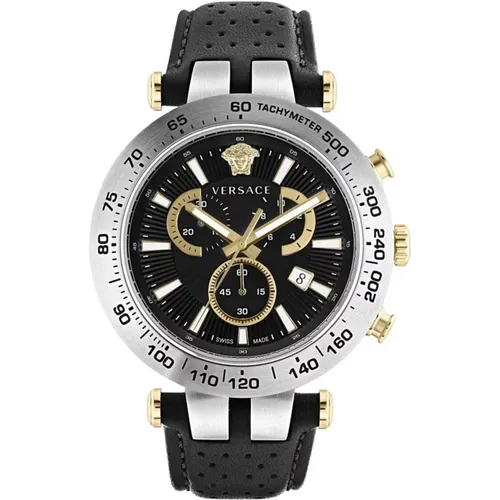 Bold Chrono Leather Strap Watch , male, Sizes: ONE SIZE - Versace - Modalova