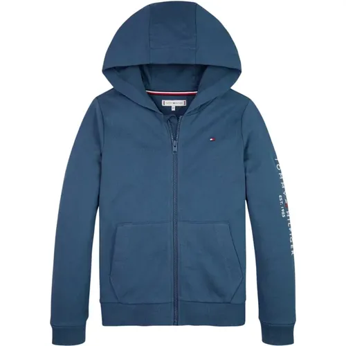 Blaue Kapuzenjacke mit Reißverschlusstasche - Tommy Hilfiger - Modalova