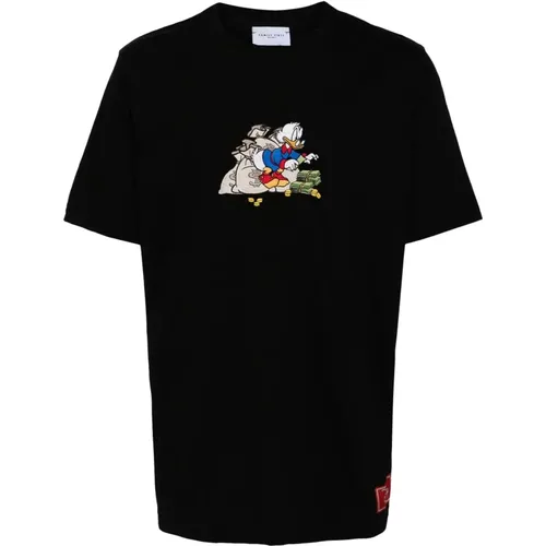 Schwarzes Baumwoll-T-Shirt mit Logo-Druck - Family First - Modalova
