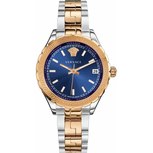 Rosegold Silver Blue Dial Quartz Watch , female, Sizes: ONE SIZE - Versace - Modalova