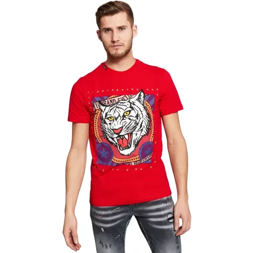 Carnival Tiger T-Shirt in Rot , Herren, Größe: L - My Brand - Modalova
