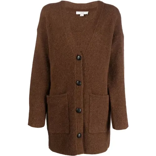 Braune Casual-Strickjacke mit Fronttasche - Vince - Modalova