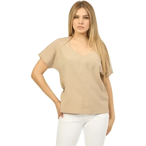 Sand T-Shirt mit weitem Ausschnitt , Damen, Größe: S - Suns - Modalova