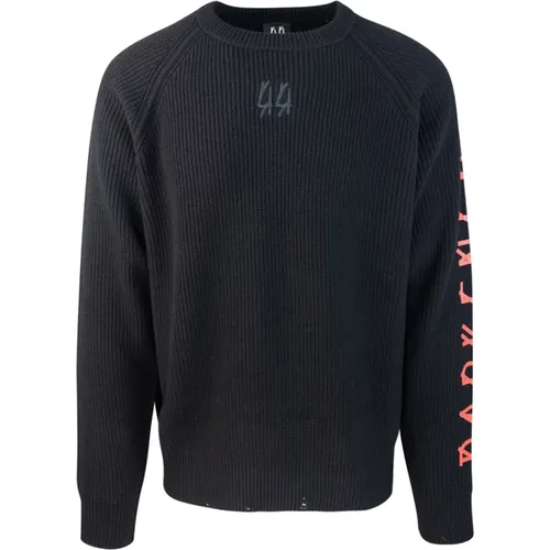 Schwarzer Pullover mit Besticktem Logo , Herren, Größe: L - 44 Label Group - Modalova