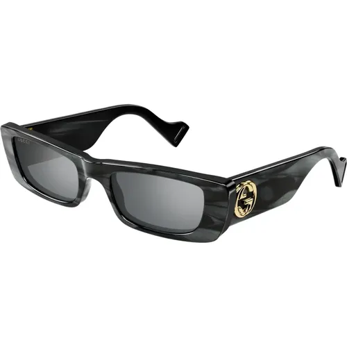 Stilvolle Sonnenbrille Schwarz Havana/Hellgrau , Damen, Größe: 52 MM - Gucci - Modalova
