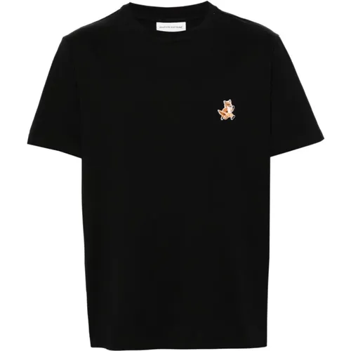 Speedy Fox Patch Schwarzes T-Shirt , Herren, Größe: M - Maison Kitsuné - Modalova