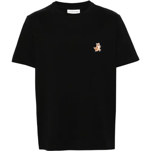 Speedy Fox Patch Schwarzes T-Shirt , Herren, Größe: XL - Maison Kitsuné - Modalova