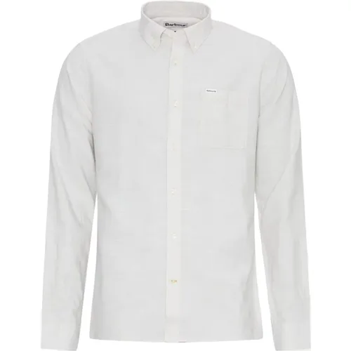Weiße Leinen Baumwollhemd Klassisches Logo , Herren, Größe: S - Barbour - Modalova