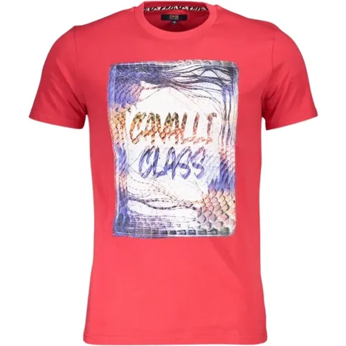 Rotes Baumwoll-Print-Logo-T-Shirt , Herren, Größe: M - Cavalli Class - Modalova