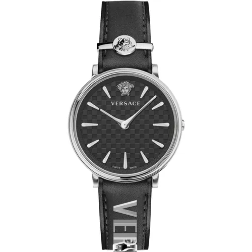 V-Circle Women's Watch Black Leather , female, Sizes: ONE SIZE - Versace - Modalova
