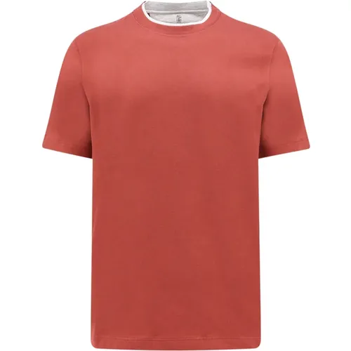 Baumwoll Crew-neck T-shirt , Herren, Größe: L - BRUNELLO CUCINELLI - Modalova