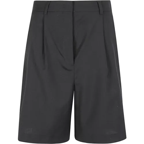 Hoch taillierte schwarze Bermuda-Shorts aus reiner Wolle , Damen, Größe: XS - Max Mara Weekend - Modalova