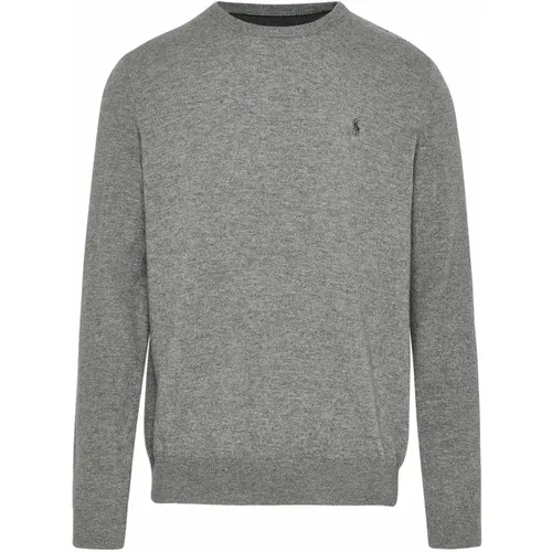 Grey Wool Sweater, Ribbed Round Neck , male, Sizes: L, M - Polo Ralph Lauren - Modalova