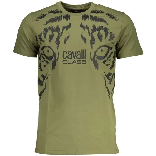 Grünes Baumwoll T-Shirt mit Logo-Druck , Herren, Größe: XL - Cavalli Class - Modalova